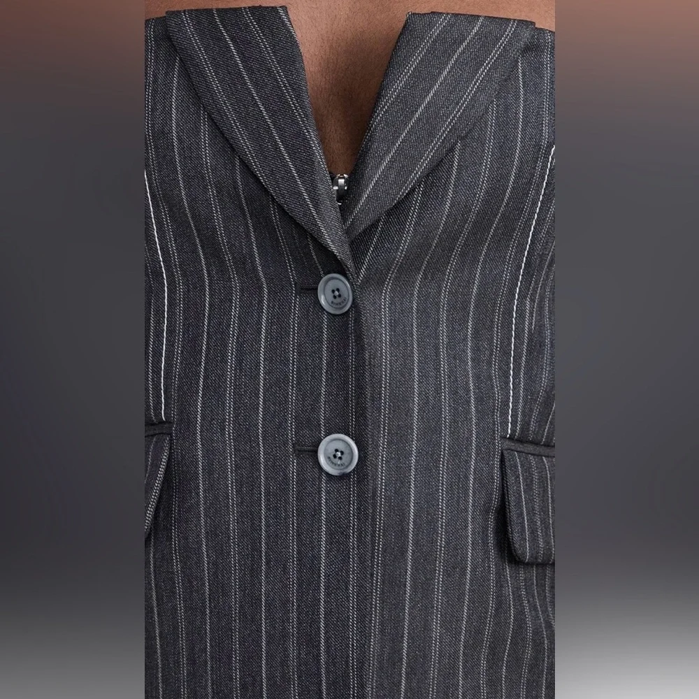 NWOT: SIMKHAI Gray Pinstripe Bustier Strapless Top Size 10 - Picture 13 of 13